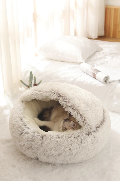 Winter Pet Dog Cat Bed Round Soft Long Plush Fluffy Cat Puppy Cave Self Warming