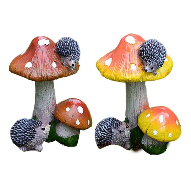 Adorable Resin Hedgehog Mushroom Figurine Charming Fairy Garden Ornament