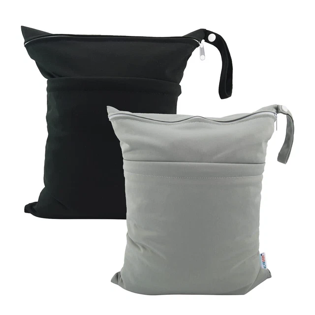 2pcs Cloth Diaper Wet Dry Bags Waterproof Reusable with Two Zippered Pockets Trn