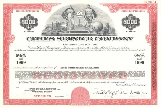 Cities Service Co. - $5,000 Specimen Bond - Specimen Stocks & Bonds