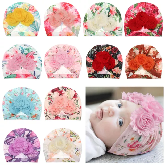 Sunscreen Elastic Floral Headband Kids Flower Turban Hat Bowknot Hairband Cap