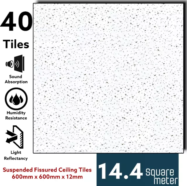 Suspended Ceiling Fine ND Fissured 595mm x 595mm 40 Tiles Pack 14.4m2 600 x 600