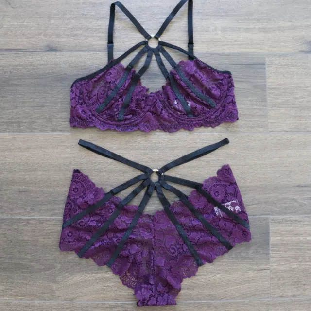 Sexy Purple Velvet Plus Size 8-22 Lingerie Bra Bralette Underwear Set Comfy