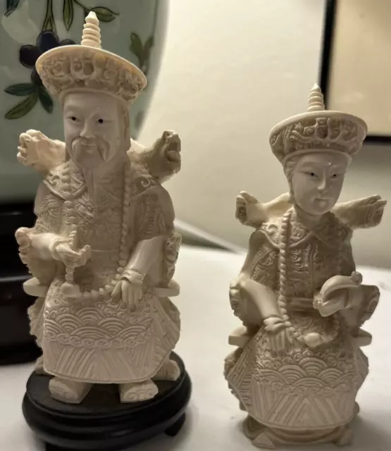 Vintage Chinese Hand-Carved Resin Emperor and Empress Figures 6 in