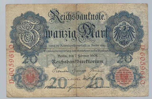 Banknote Deutschland - Deutsches Reich - Reichsbanknote - 20 Mark - 1908