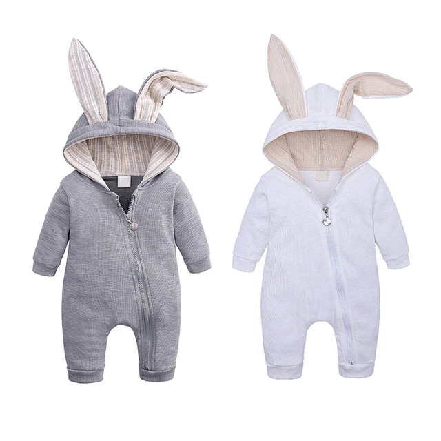 Baby Overall mit Hasenohr, Langarm Reißverschluss Neugeborenen Strampler