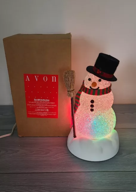 Vintage Avon Chilly Sam Light Up Snowman Color Changing Christmas Decor 10" Tall