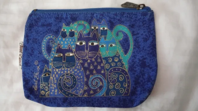 Laurel Burch Cotton Canvas Small Cosmetic Bag Cat - "Feline Friends" Blue