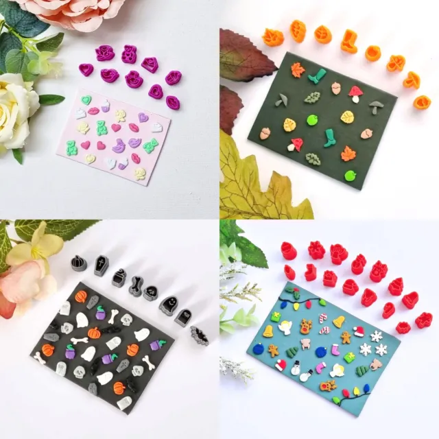 Tiny Slab Micro Cutter Sets Polymer Clay Earring Cutters Valentines Halloween