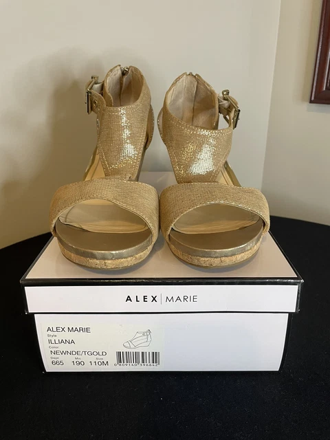 WOMEN S ALEX MARIE Maryn Silver Wedge Sandals Size 8.5 M with Buckle Closure 12.99 PicClick