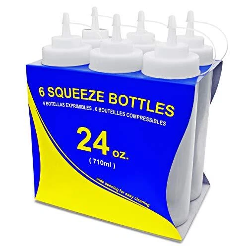 533814 Squeeze Bottles, Plastic, Wide Mouth, 24 oz, Pack of 24 oz 6-Pack Clear