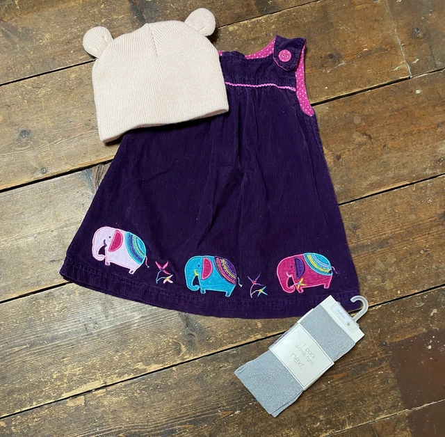 Baby girls bundle 12-18 months Jojo maman bebe corduroy elephant dress tights