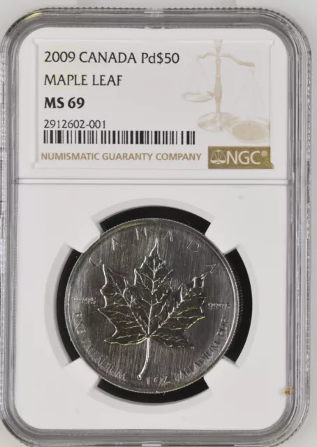 2009 MS 69 Palladium Canadian Maple Leaf 1oz 9995 PD$50