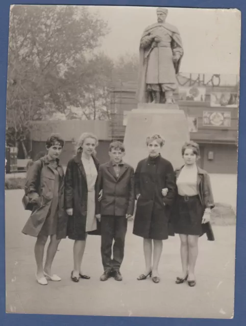 Beautiful Boy and Pretty Girls near the monument Soviet Vintage Photo USSR