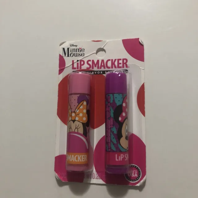 2PC DISNEY Minnie Mouse LIP SMACKER Bubble Gum & Gumdrop Pop Lip Balm/Gloss