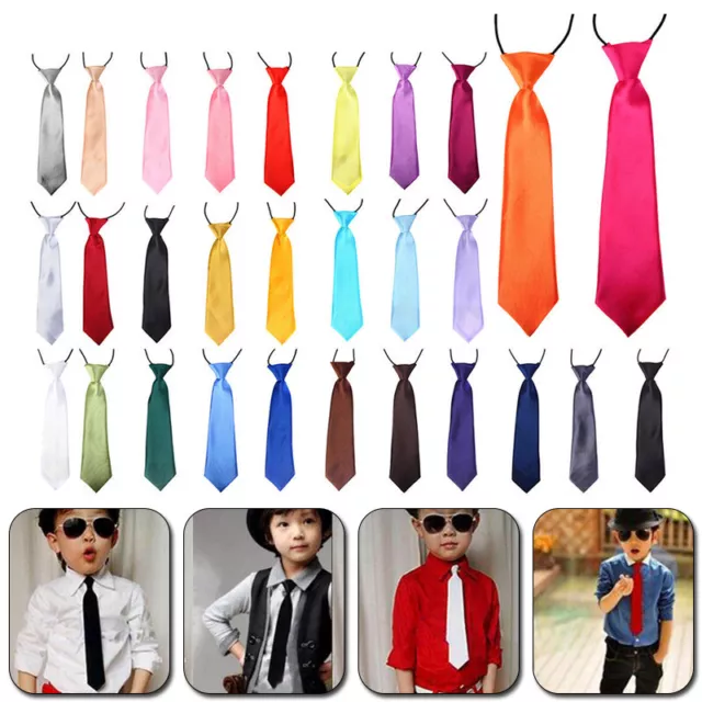 Boys Satin Elastic Neck Tie for Wedding Prom christening Children Kids Ties CA