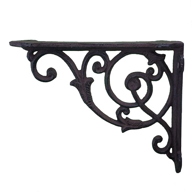 Cast Iron Wall Shelf Bracket Brace Ornate Vine Brown 8.5" Deep 2