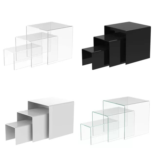 Acrylic Nesting Plinths Riser Shelf Shop Counter Display Stand Clear Black White