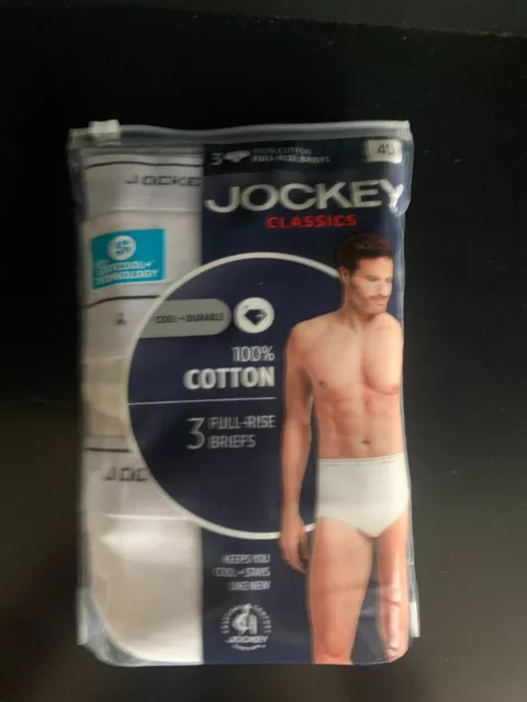 Jockey Mens Classics Full Rise Briefs 3 Packnew Sz 40 100% Cotton Stay Cool Whit