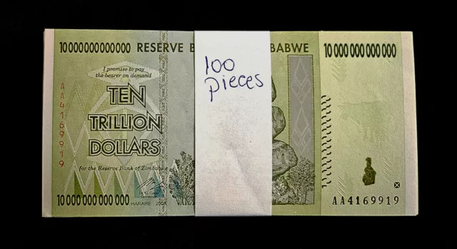 Tt Pk 88 2008 Zimbabwe 10 Trillion Dollars 100 Notes Pack Choice Uncirculated