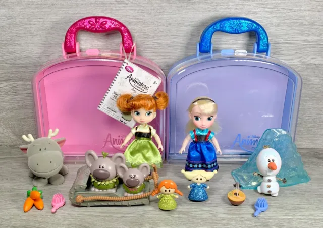 Disney Store Animators Collection Frozen Anna & Elsa 5” Mini Doll Playset Bundle