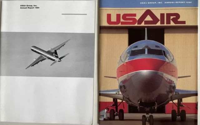 USAir Group Annual Reports Set of 2 Years 1988 & 1991 USAir Airlines Vintage