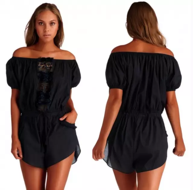 Vitamin A Swim Black Crochet Gold Coast Marmont Romper Cover Up (L/10) $150