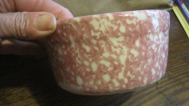 Roseville Pottery Pink  Spongeware 5" Bowl by The Workshops of Gerald E Henn