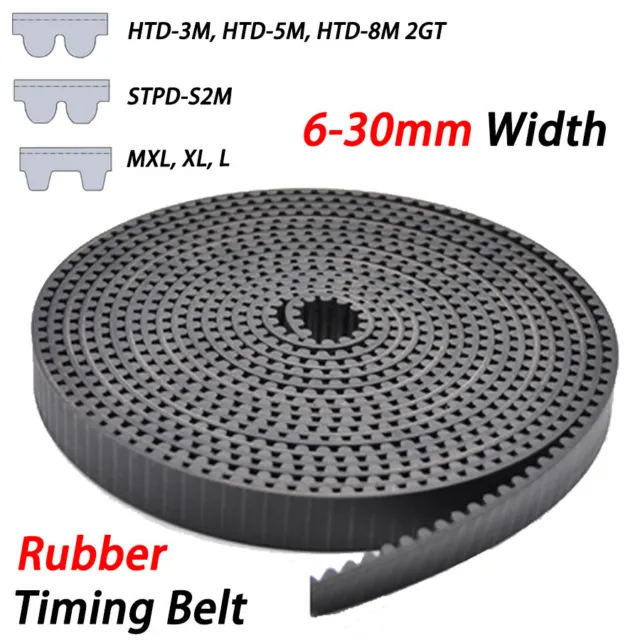 Black Rubber Open Timing Belt HTD 2GT MXL XL L 6-30mm Width for CNC, 3D Printer