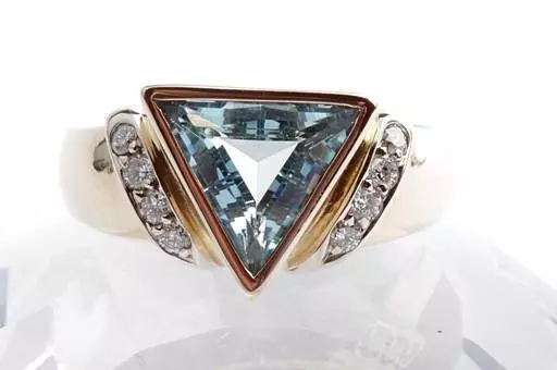 Ring Blau Topas Dreieck 8 Brillanten Diamant Gr. 58 18,5mm 585 14K Gelb Gold  -