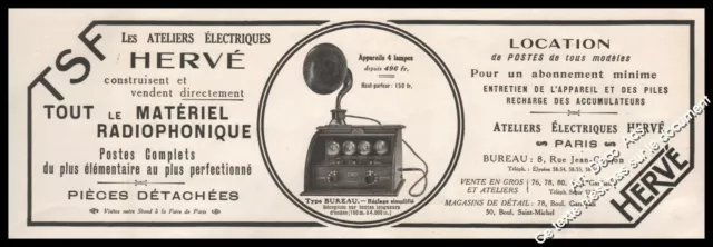 Publicité TSF Hervé Poste radio vintage Ad Advertising 1923