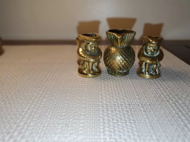 Vintage Brass Toby Jugs Set Of 2 And One Small Jug