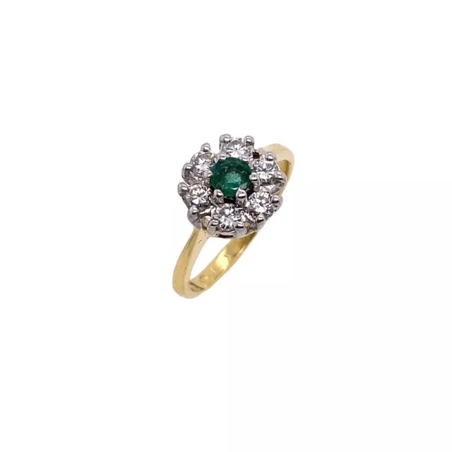18ct Yellow&White Gold Emerald+Diamond Cluster Ring, Set With 0.30ct Diamonds