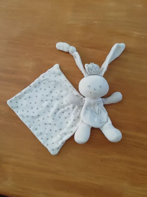 Doudou Sucre D'orge Lapin Plat Blanc Mouchoir Couronne Gris Argenté Berlingot