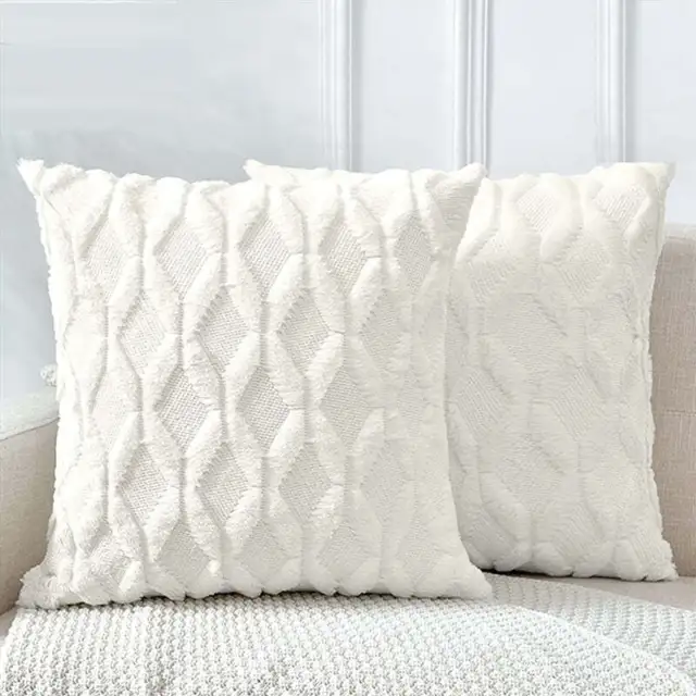 2 Pack Decorative Boho Throw Pillow Covers 45 x 45 cm White