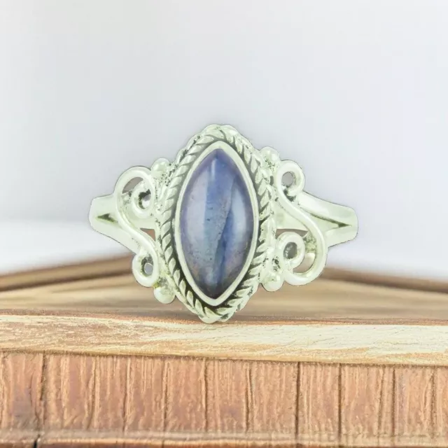 Handcrafted 925 Sterling Silver Marquise Ring with Labradorite Gemstone Jewelry 2