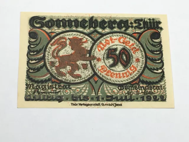 Billet de Nécessite Allemagne Notgeld 50 Pfennig 1 Juillet 1922 Neuf (9-15/N18)