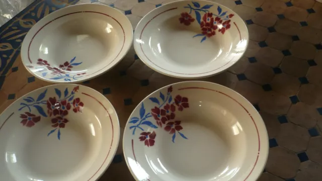 4 assiettes creuses ancienne campagne decor fleurs badonviller