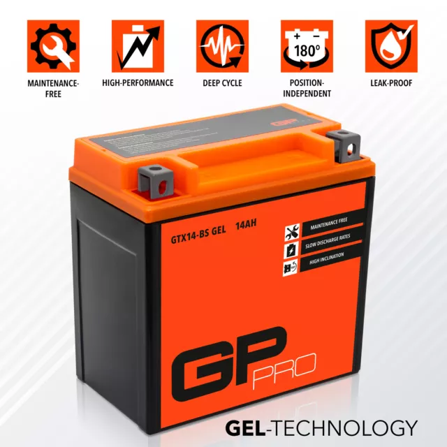 Batterie 12V 14Ah GEL GP-PRO GTX14-BS moto scooter similaire YTX14-BS YTX14L-BS 3