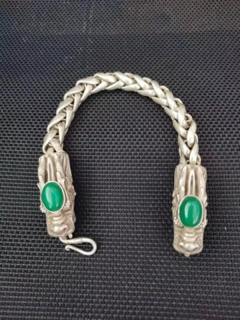 Chinese old Tibet Silver Handcrafted Dragon head Bracelet Men Jewelry