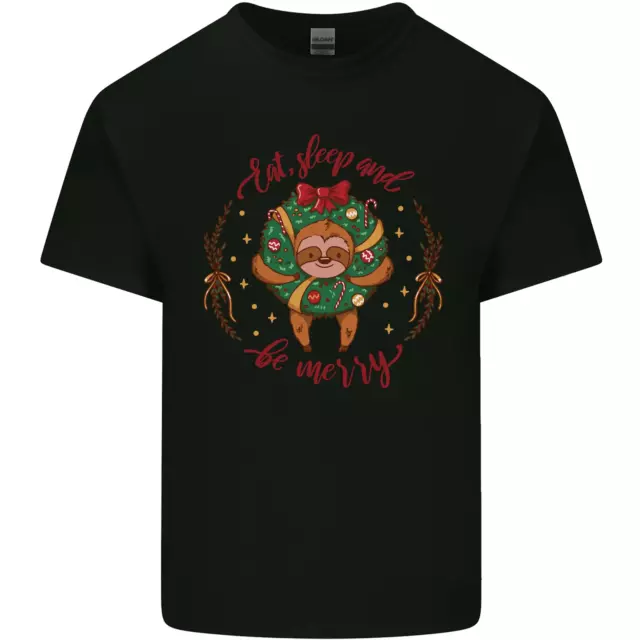 T-shirt bambini Sloth Eat Sleep & Be Merry divertente Natale bambini