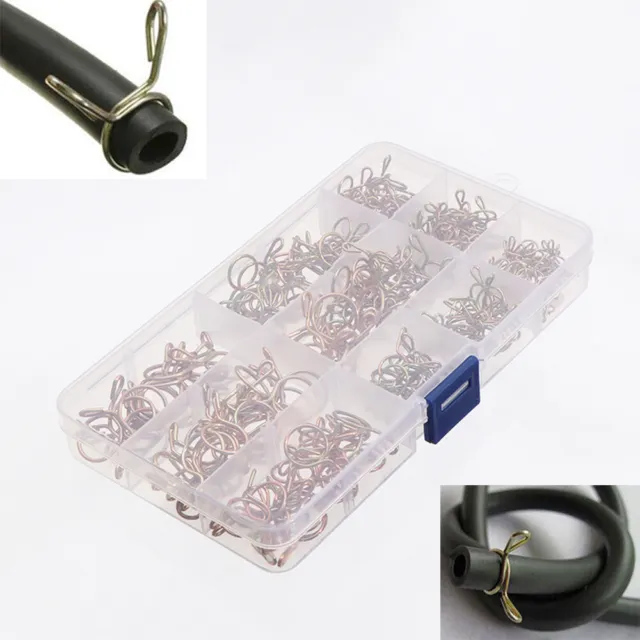 250Pcs Fuel Line Hose Oil Tubing Spring Clamp Pipe Air Tube Clamps & Case Kit UK
