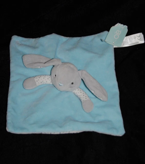 Doudou plat lapin bleu blanc gris  OBAIBI  OKAIDI étoiles grise  100% NEUF