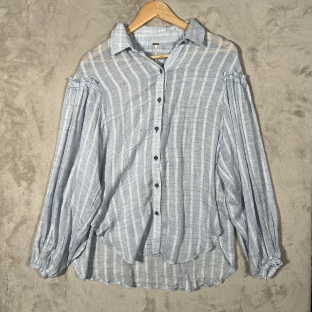 Free People Headed To The Highlands Top Button Up Womens Small Blue Striped