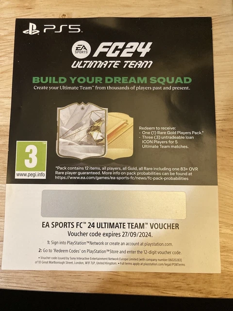 EA Sports FC24 PS5 Ultimate Team Voucher Code Fifa PlayStation