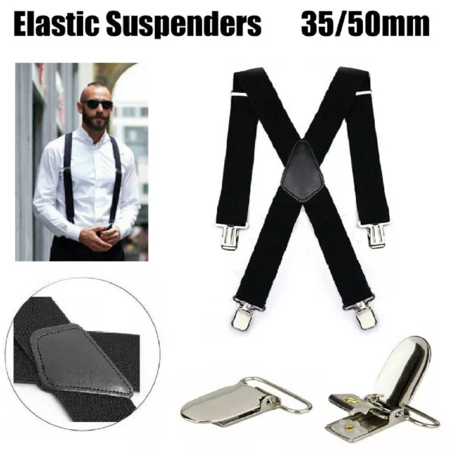 35/50mm Extra Wide Men's Adjustable Elastic Suspenders Clip On Braces Trouser