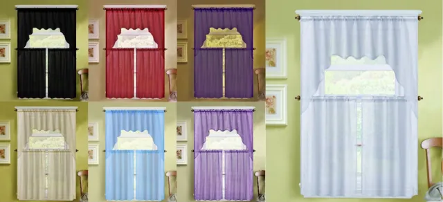 1 Set Kitchen Dressing Window Curtain Voile Sheer Drape Tiers Swag Valance K66