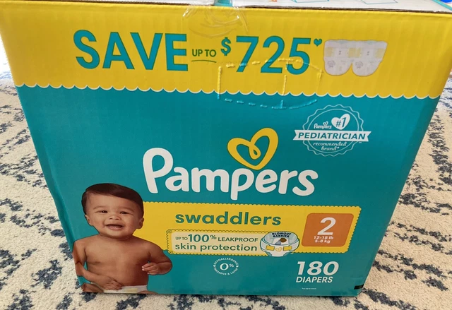 Pañales Pampers Swaddlers, talla 2 (12-18 libras), 180 unidades