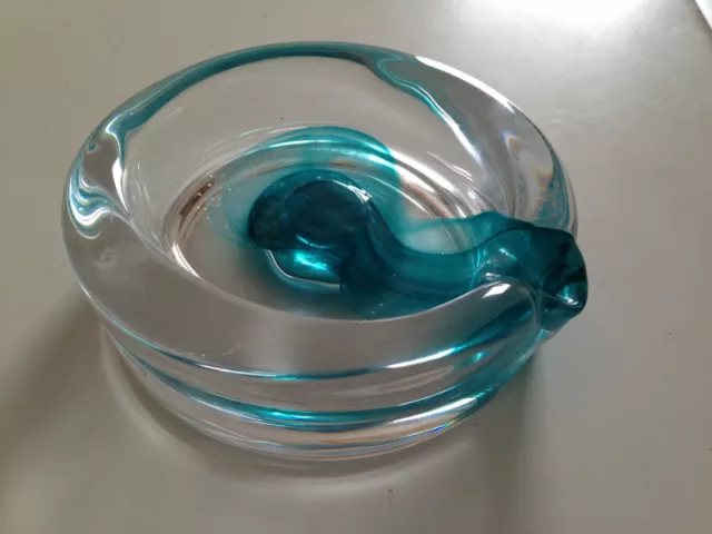 DAUM magnifique Cendrier  en cristal avec superbe teinte de bleu 2