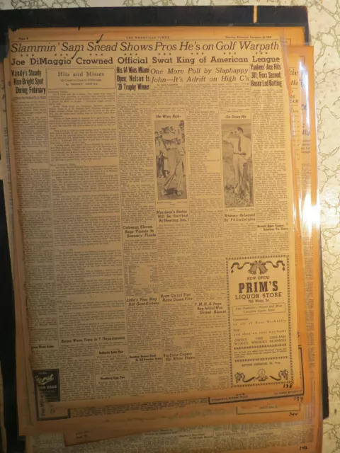 Golf Newspaper History SAM SNEAD PROS WARPATH + BASEBALL DIMAGGIO CROWNED KING